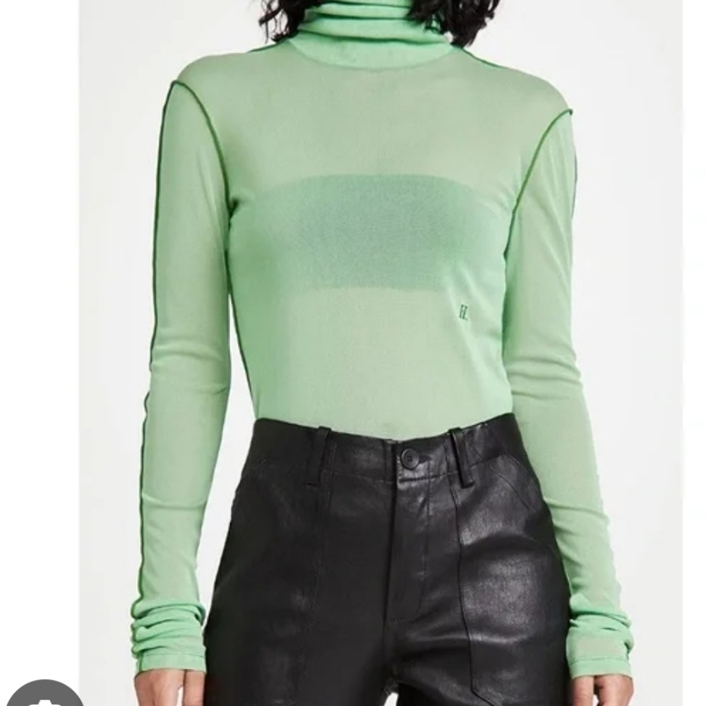 Helmut Lang Mint Green Sheer Turtleneck Top